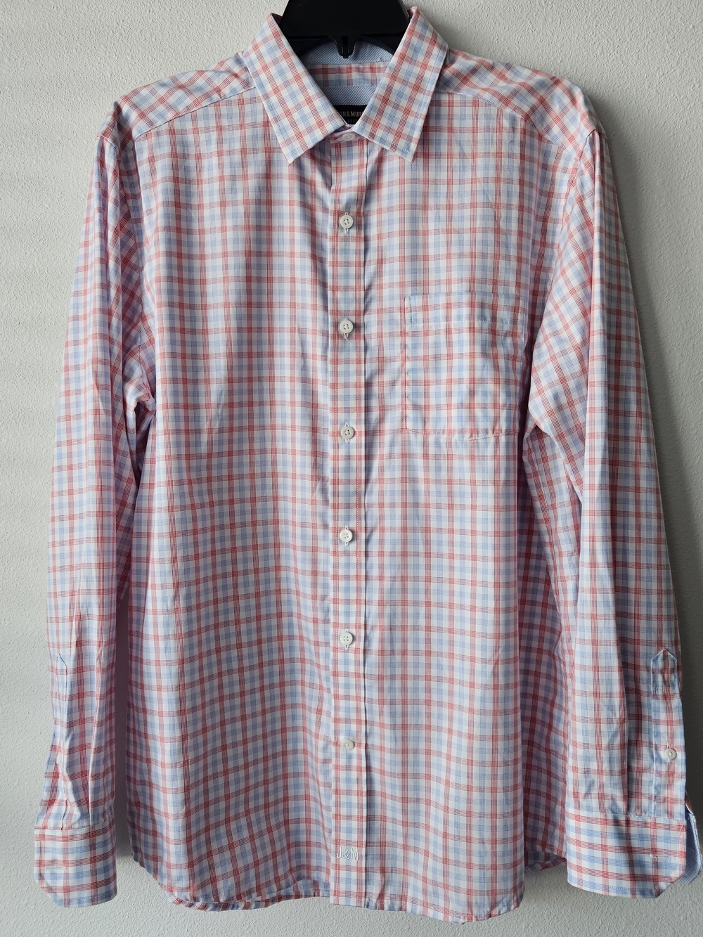 Johnston & Murphy Men's Pink/Blue Flip Cuff Check Button Down Size Medium